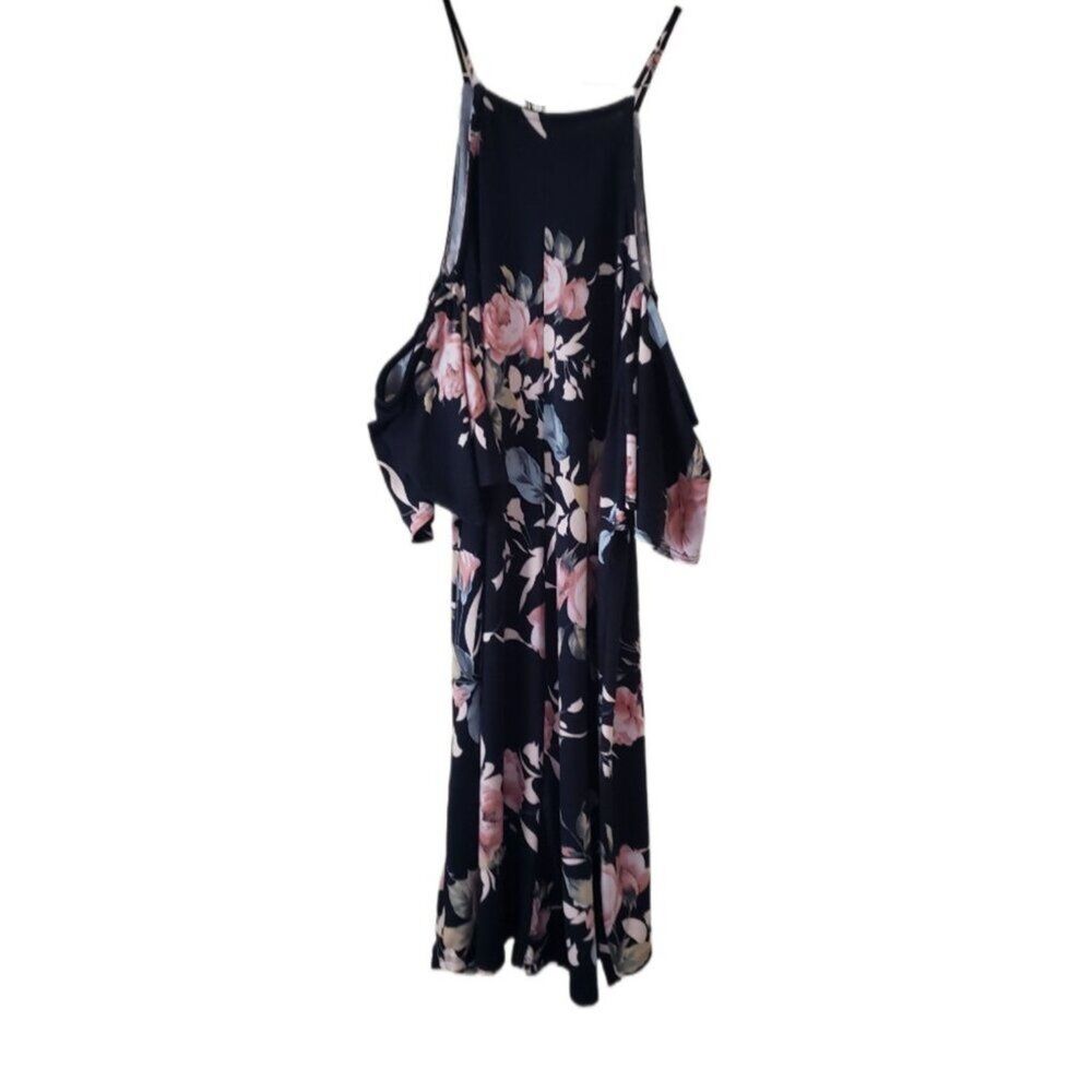 First Love Black Floral Cold Shoulder Dress